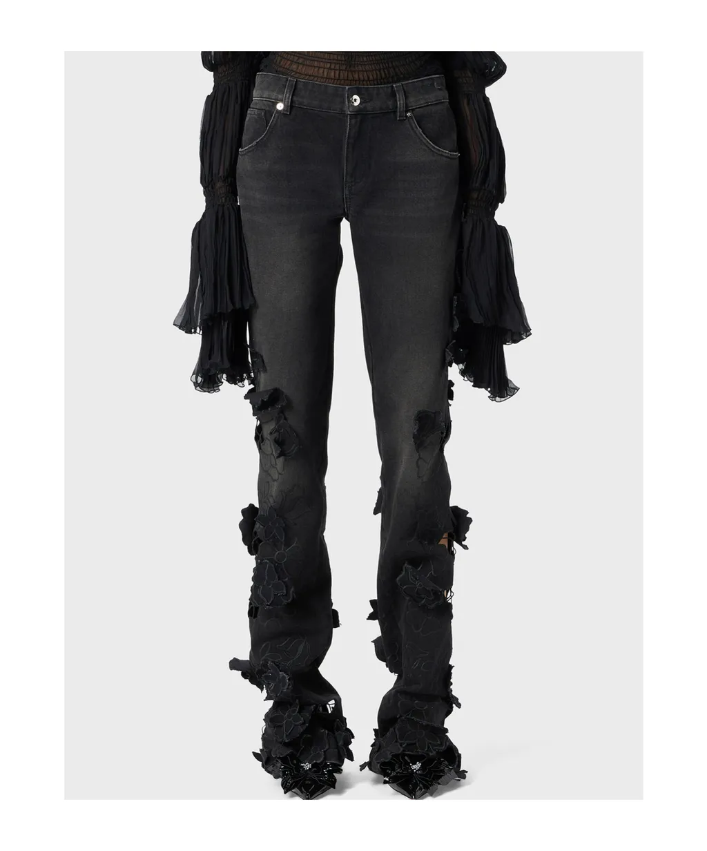 Floral Appliqué Flared Jeans