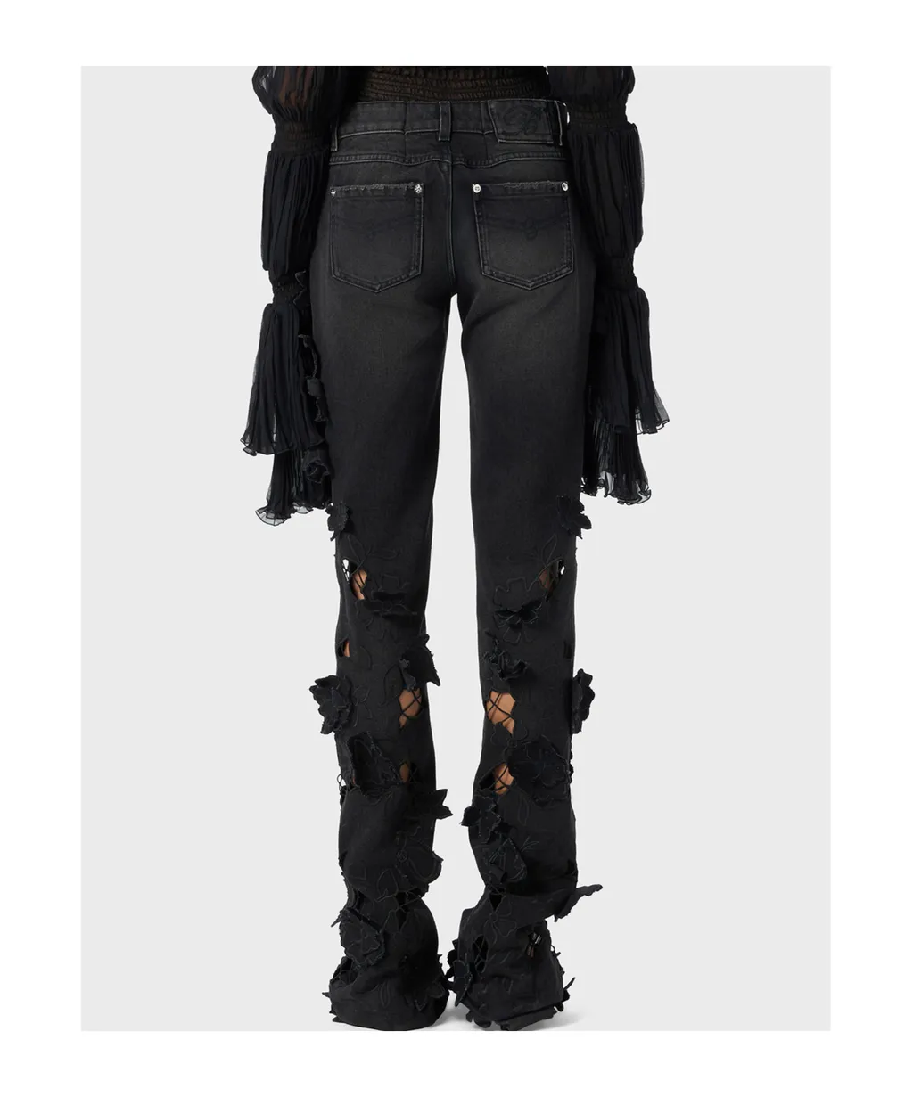 Floral Appliqué Flared Jeans