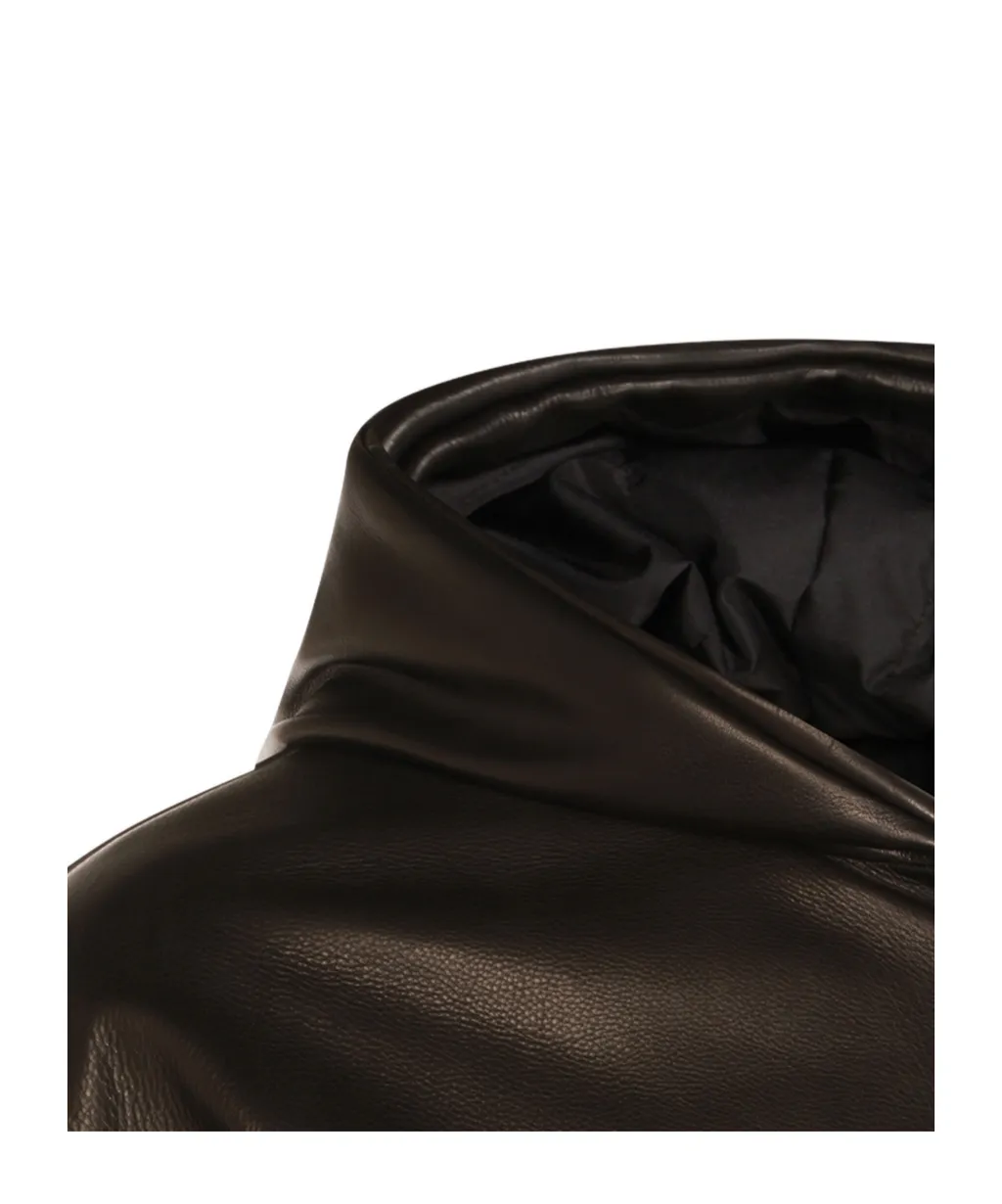 Leather Hooded Bomber Jacket