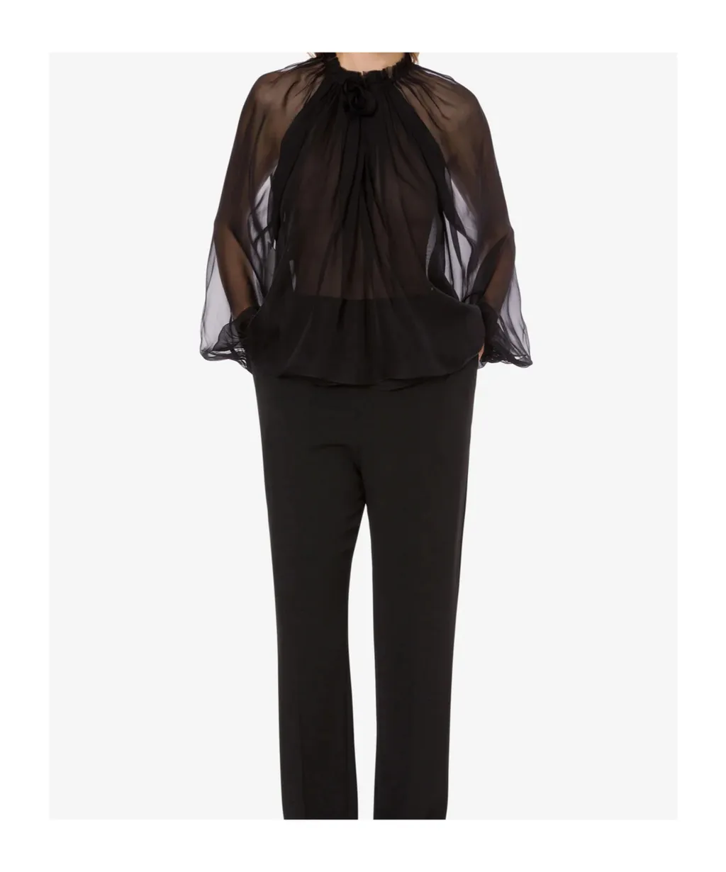 Balloon-Sleeve Satin Blouse