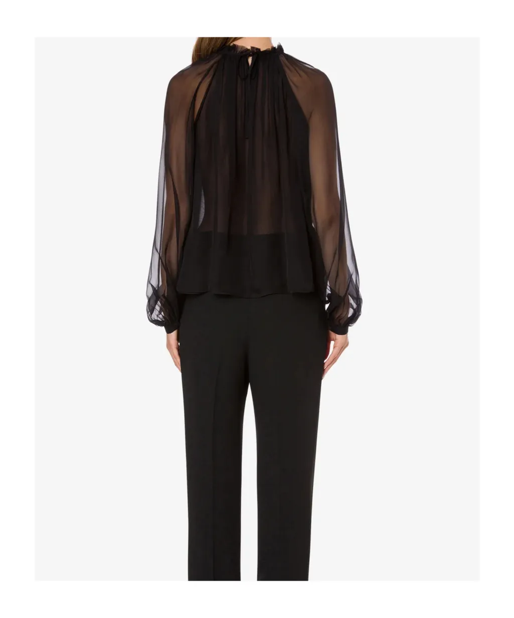 Balloon-Sleeve Satin Blouse