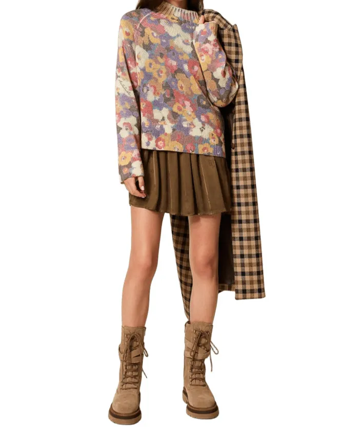 Floral-Print Mock-Neck Sweater