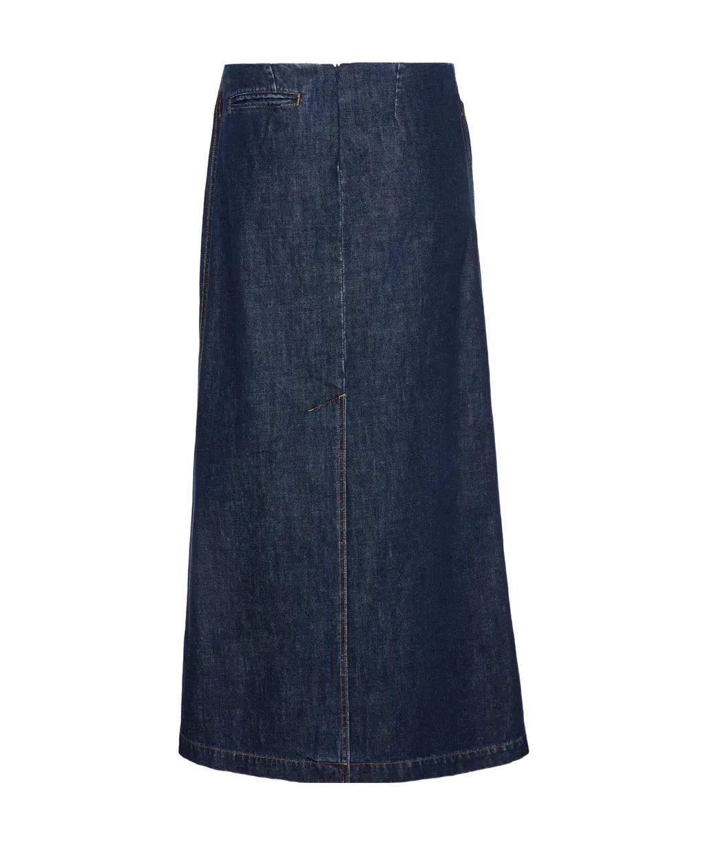 Denim Draped Midi Skirt