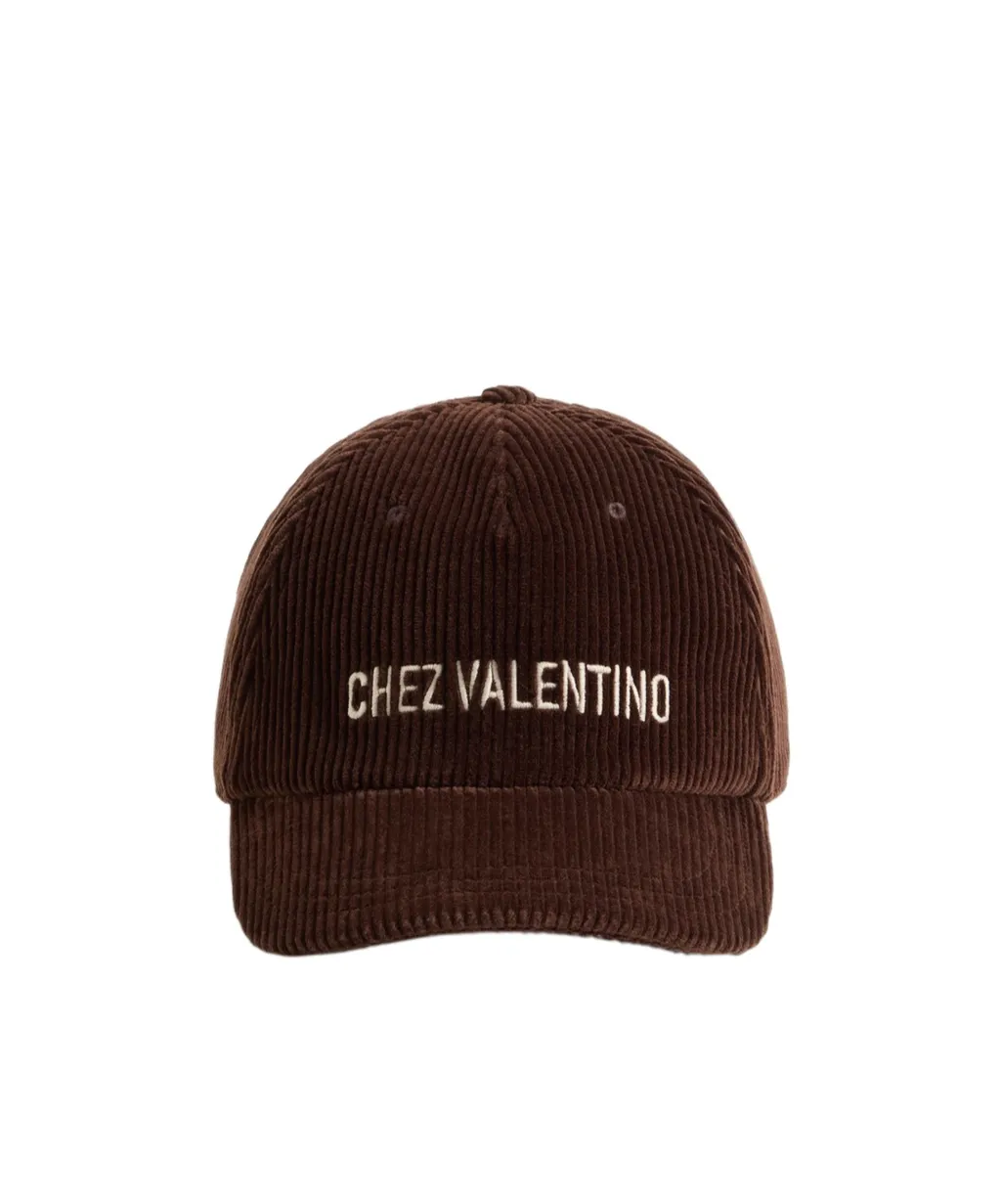 Chez Valentino Velvet Baseball Cap With Embroidery