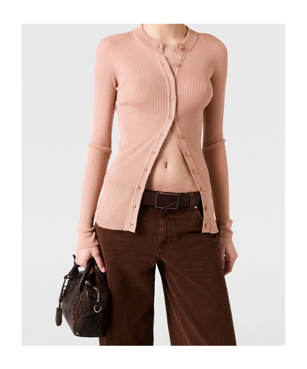 Crewneck Ribbed Knit Cardigan