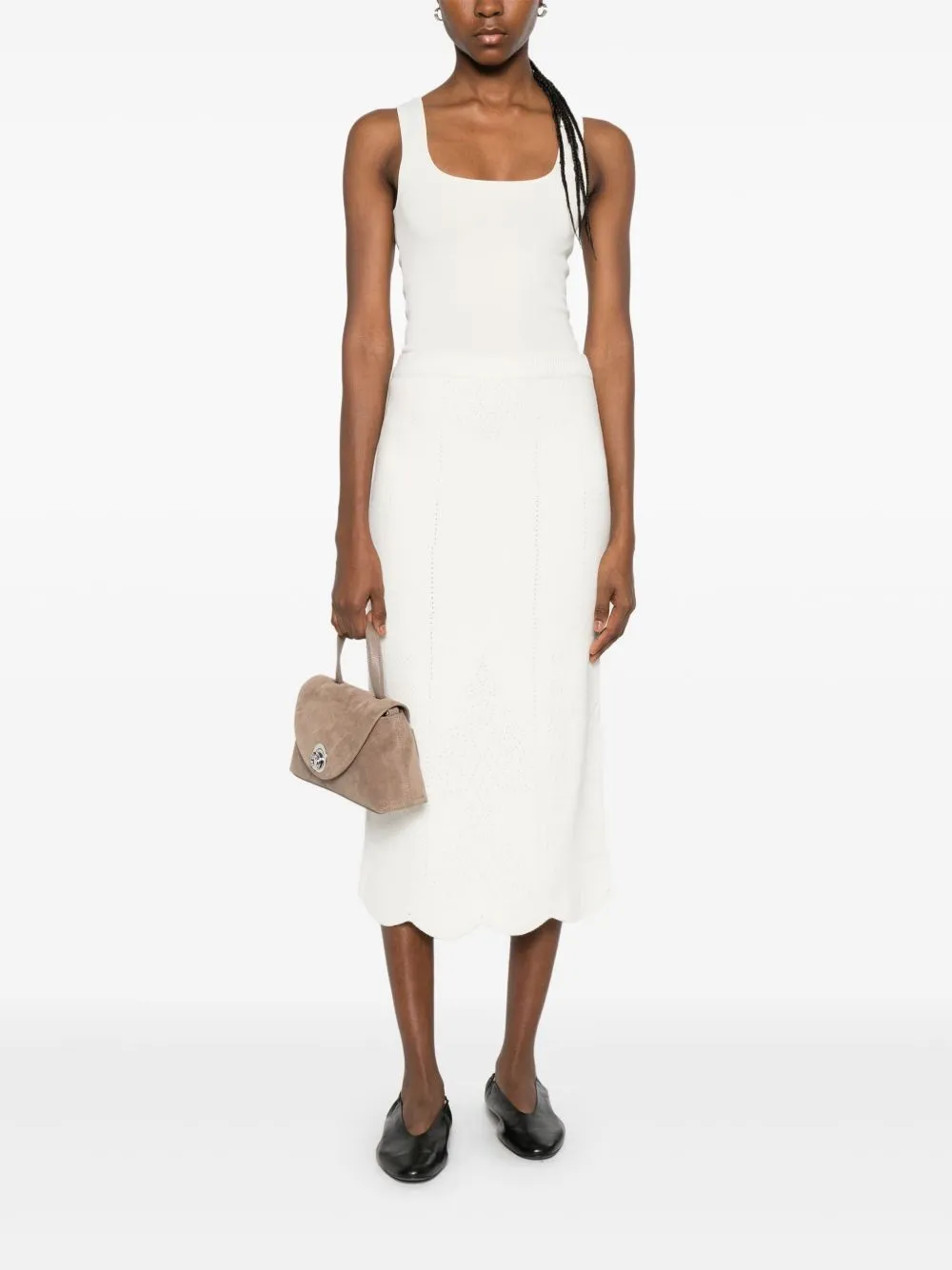 Scalloped Hem Midi Skirt