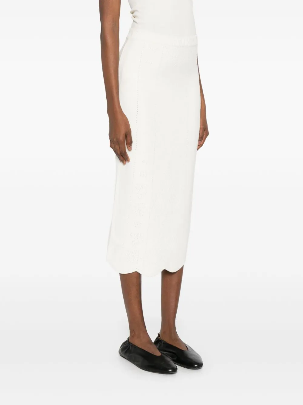 Scalloped Hem Midi Skirt