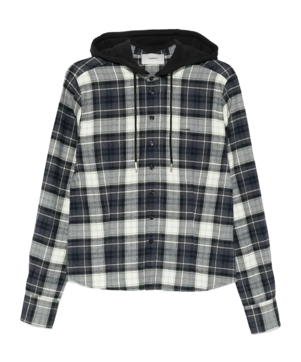 Plaid-Pattern Hooded Shirt
