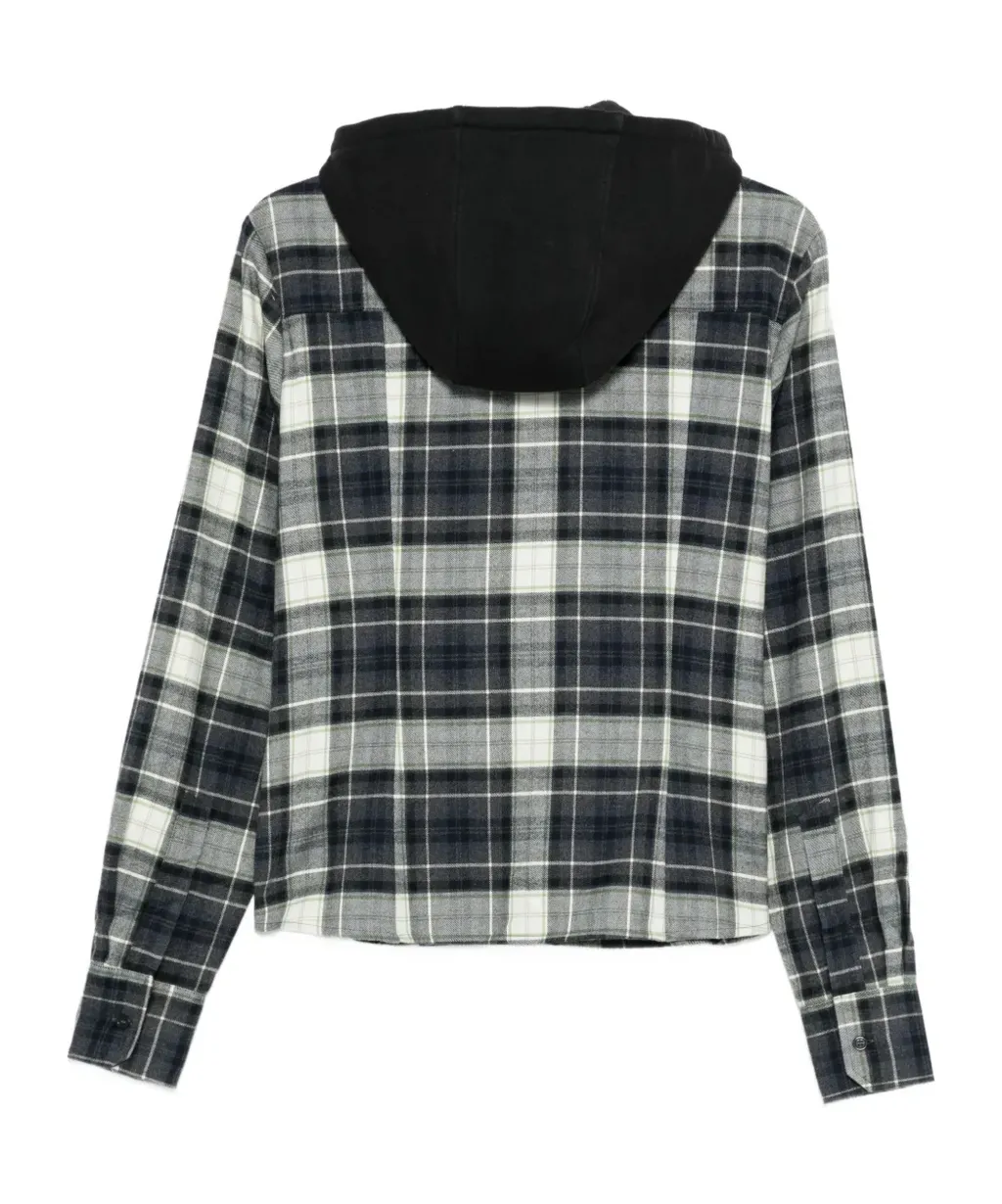 Plaid-Pattern Hooded Shirt
