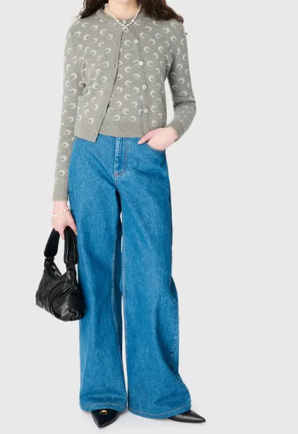 Moon Jacquard Knit Fitted Cardigan
