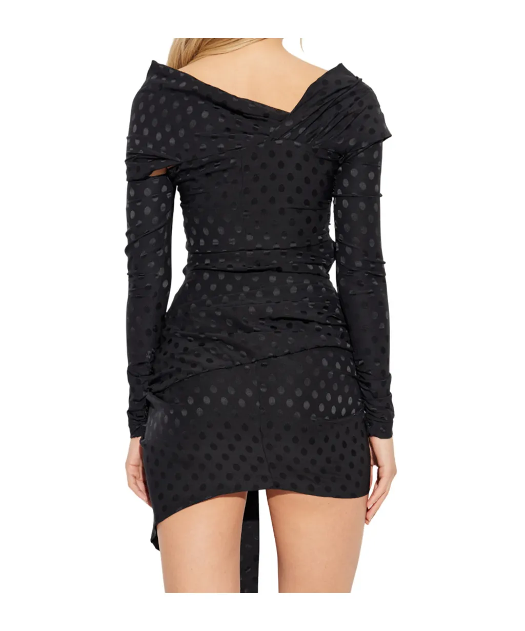 Draped Polka-Dot Mini Dress