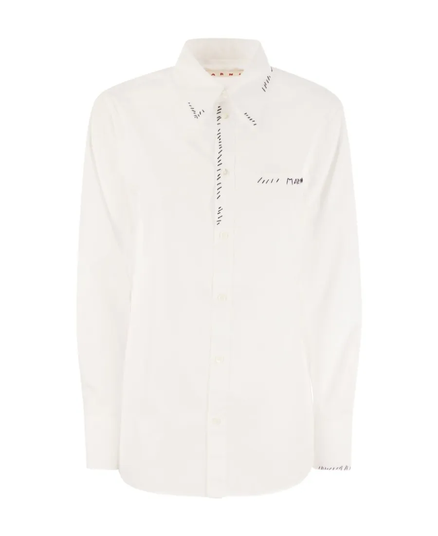 Logo Embroidered Collared Long-Sleeve Shirt