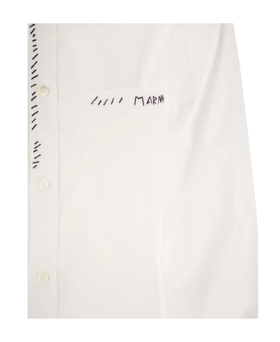 Logo Embroidered Collared Long-Sleeve Shirt