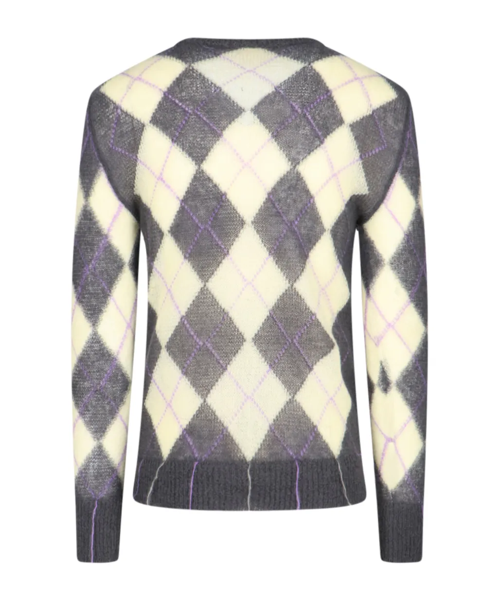 Geometric Patterned V-Neck Knitted Jumper