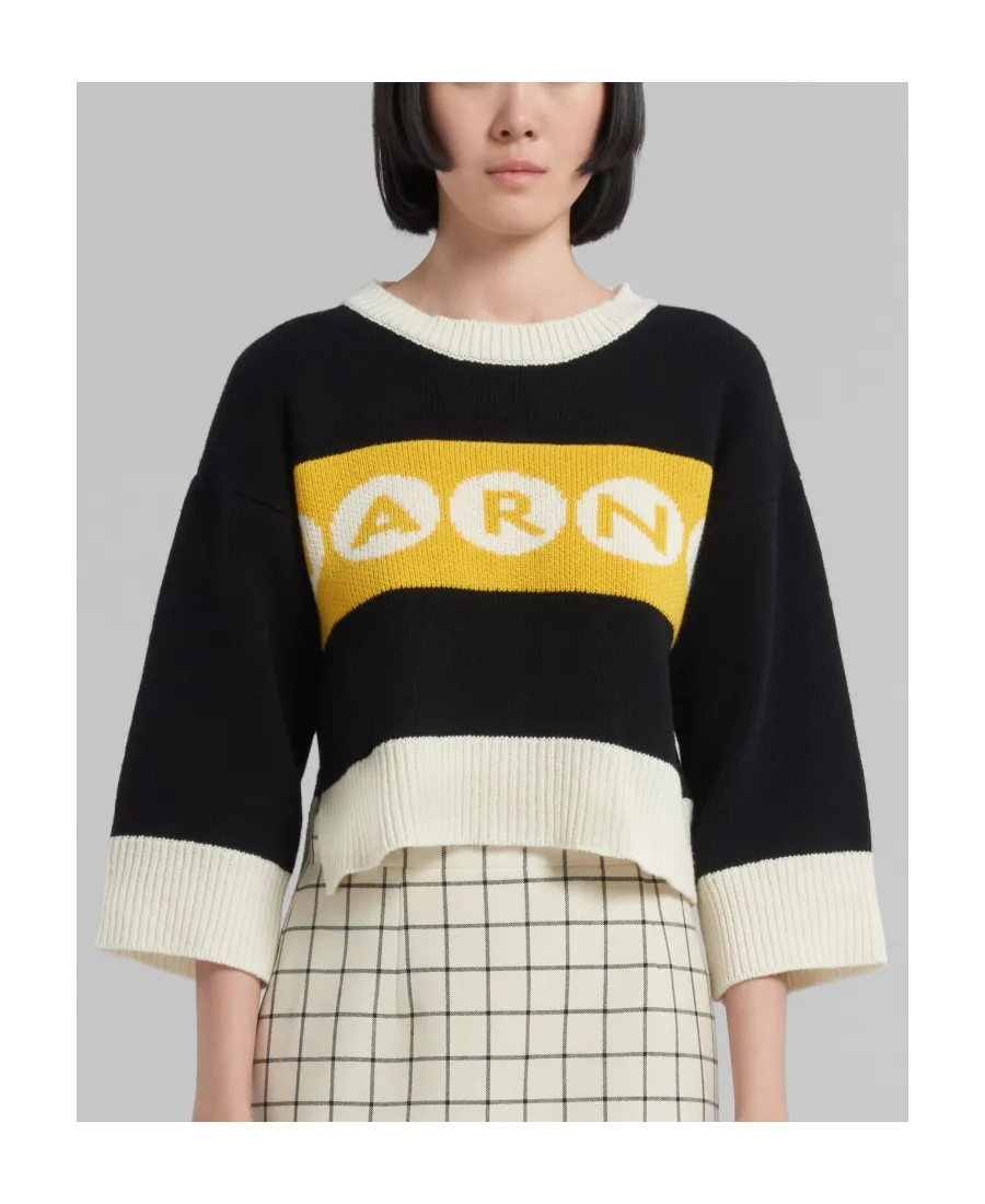 Logo Intarsia Cropped Knitted Jumper