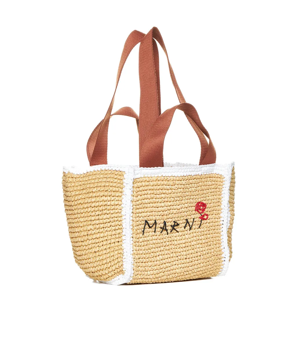 Logo Embroidered Woven Top Handle Bag