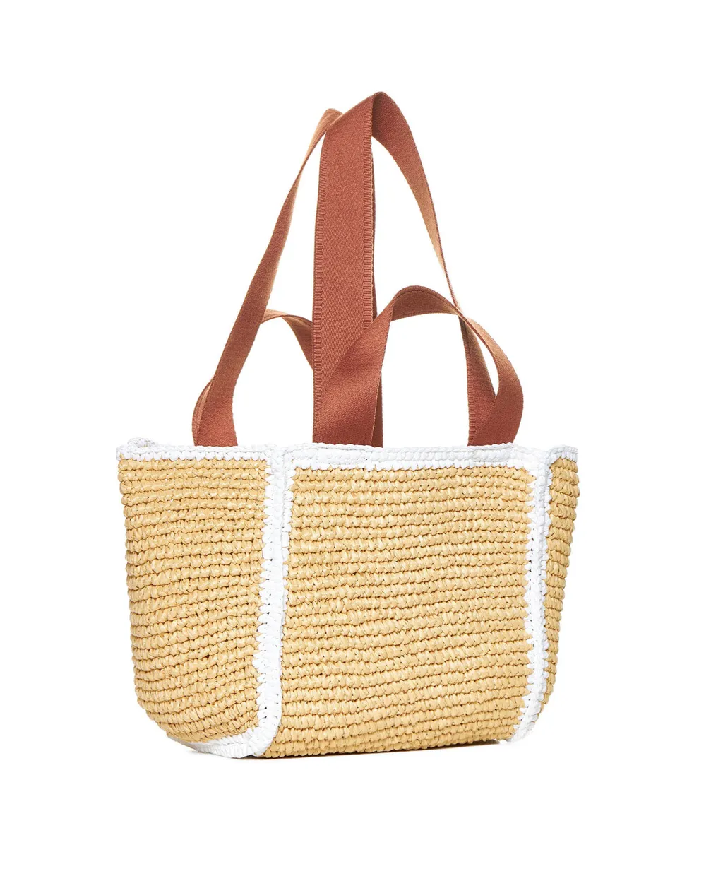 Logo Embroidered Woven Top Handle Bag