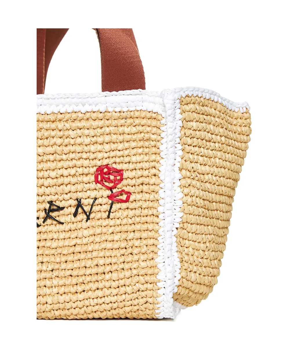 Logo Embroidered Woven Top Handle Bag