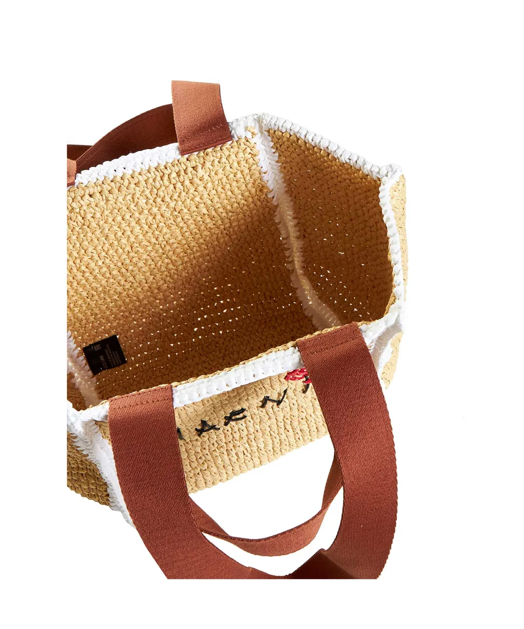 Logo Embroidered Woven Top Handle Bag