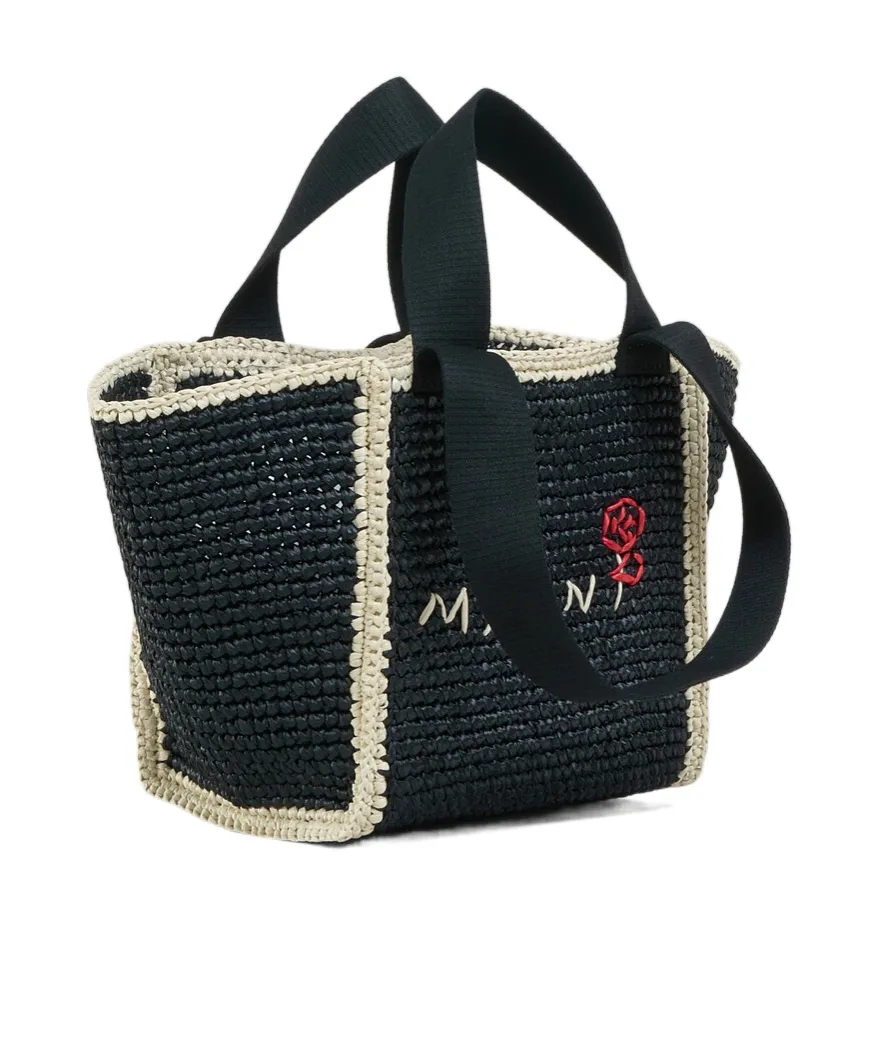 Logo Embroidered Woven Top Handle Tote Bag