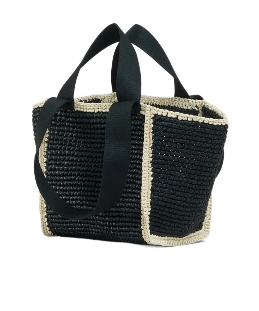 Logo Embroidered Woven Top Handle Tote Bag