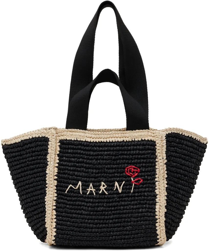 Logo Embroidered Woven Top Handle Tote Bag