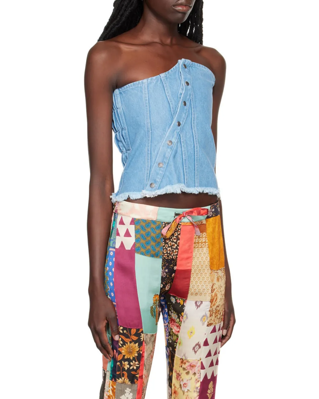 Patchwork Denim Corset Top