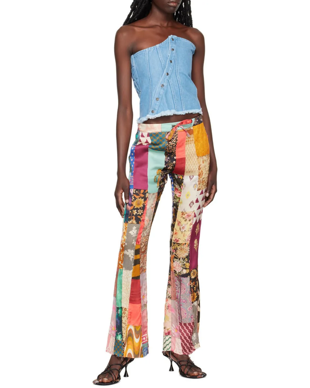 Patchwork Denim Corset Top
