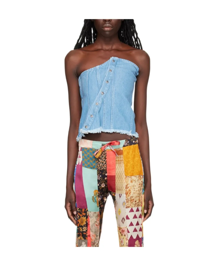 Patchwork Denim Corset Top