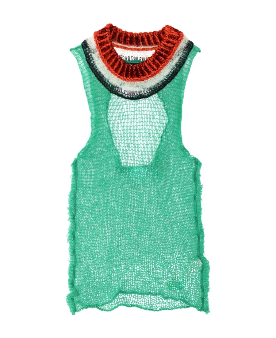 Cut-Out Detailed Mesh Knitted Tank Top