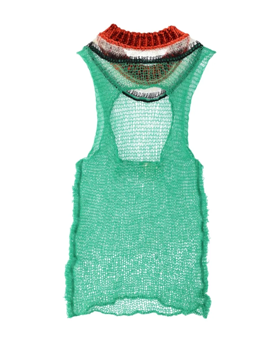 Cut-Out Detailed Mesh Knitted Tank Top
