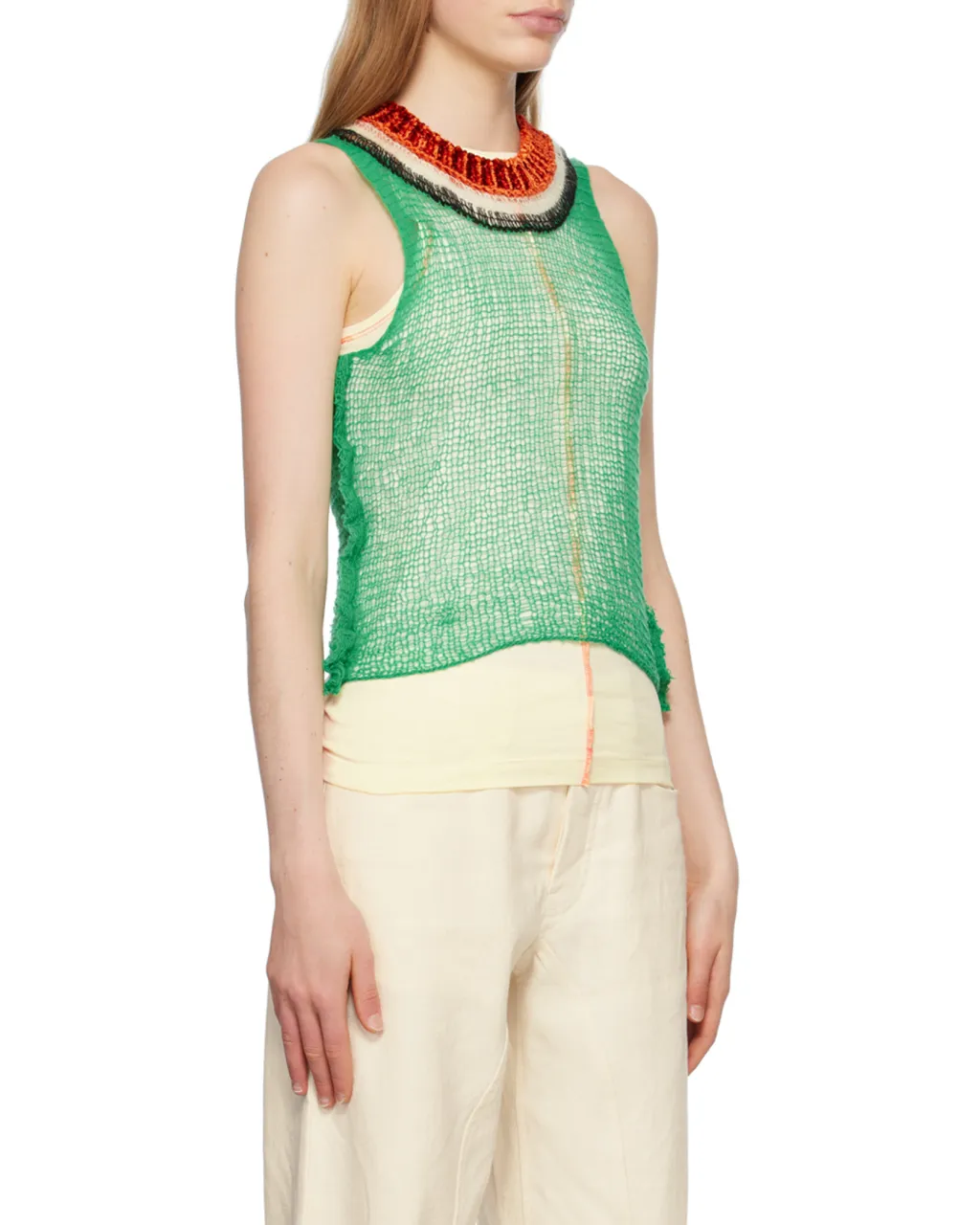 Cut-Out Detailed Mesh Knitted Tank Top