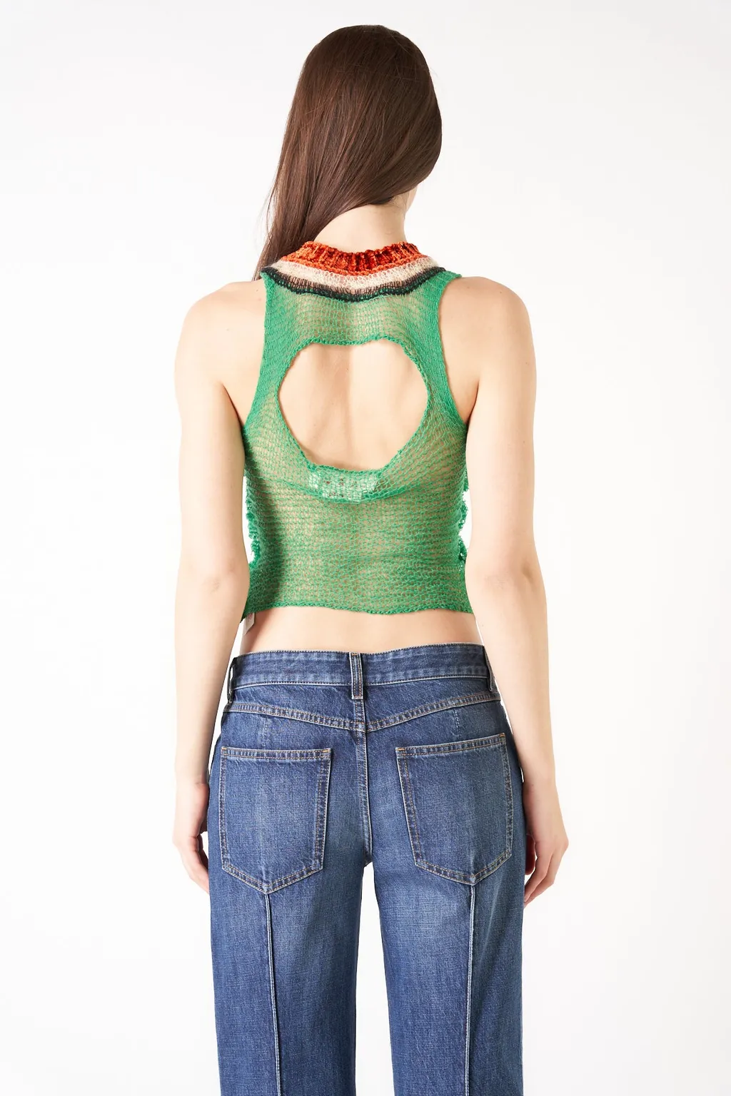 Cut-Out Detailed Mesh Knitted Tank Top