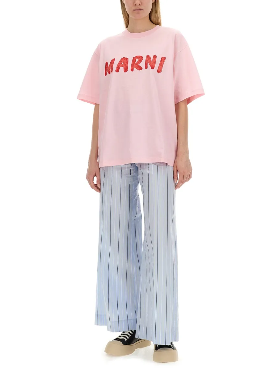 Poplin Striped Wide-Leg Trousers