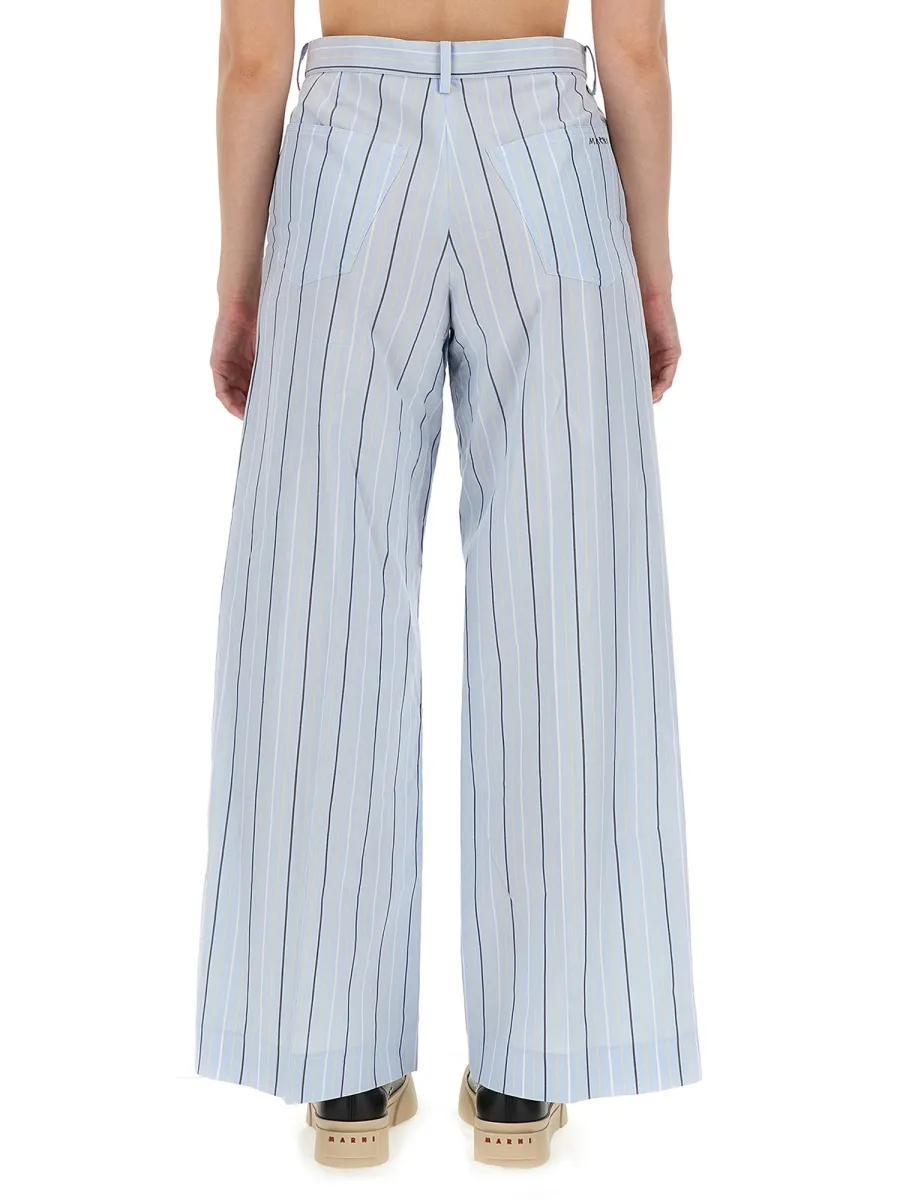 Poplin Striped Wide-Leg Trousers