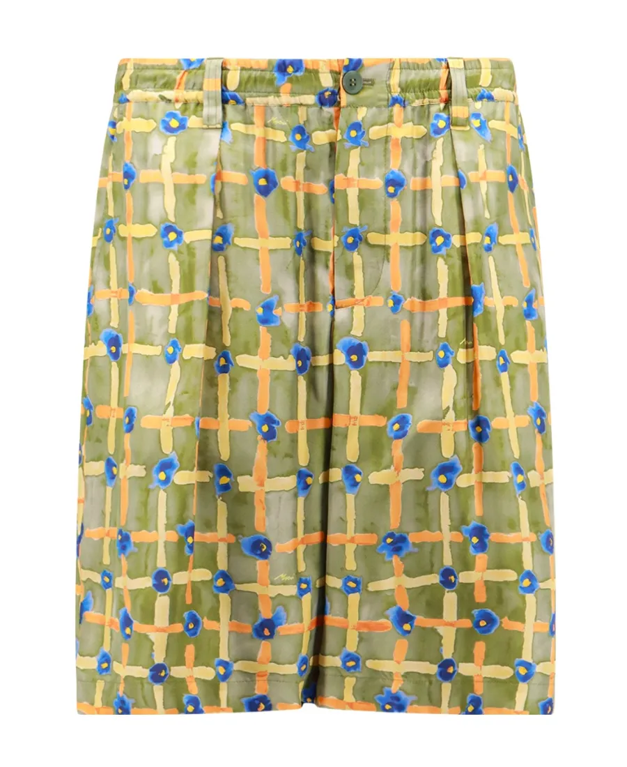 Abstract-Printed Pleated Bermuda Shorts
