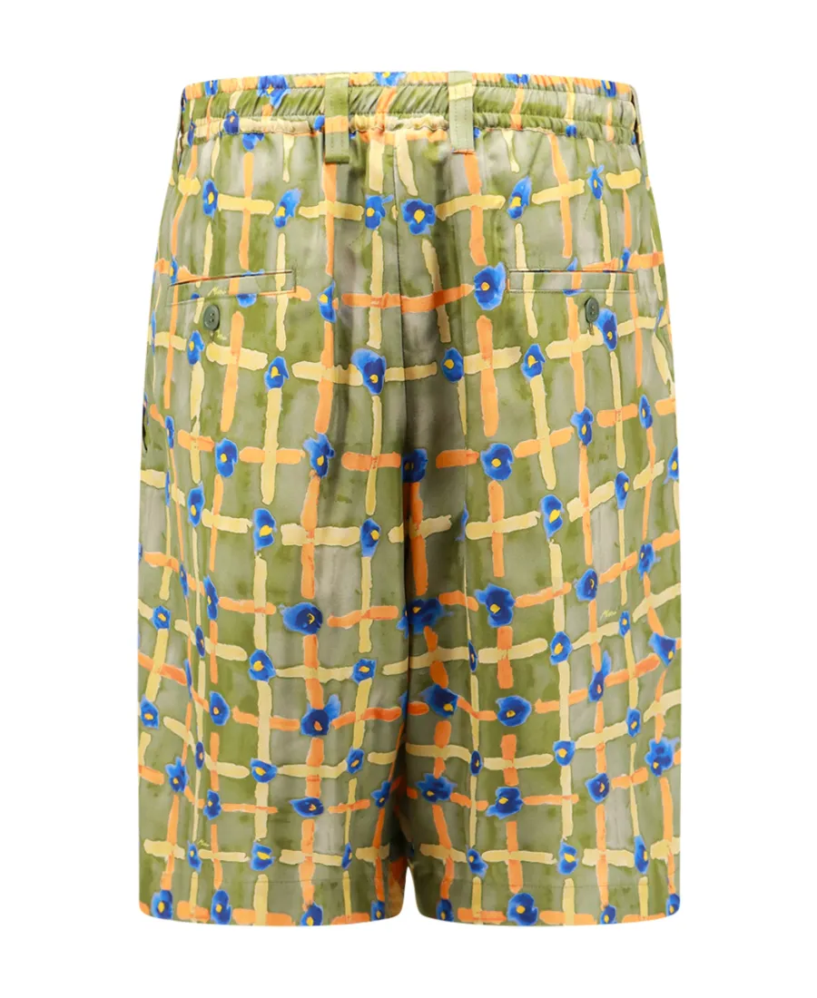 Abstract-Printed Pleated Bermuda Shorts