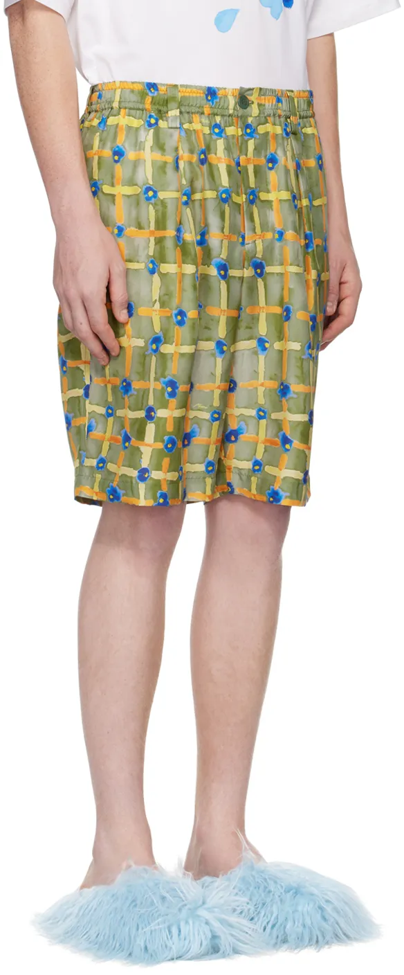 Abstract-Printed Pleated Bermuda Shorts