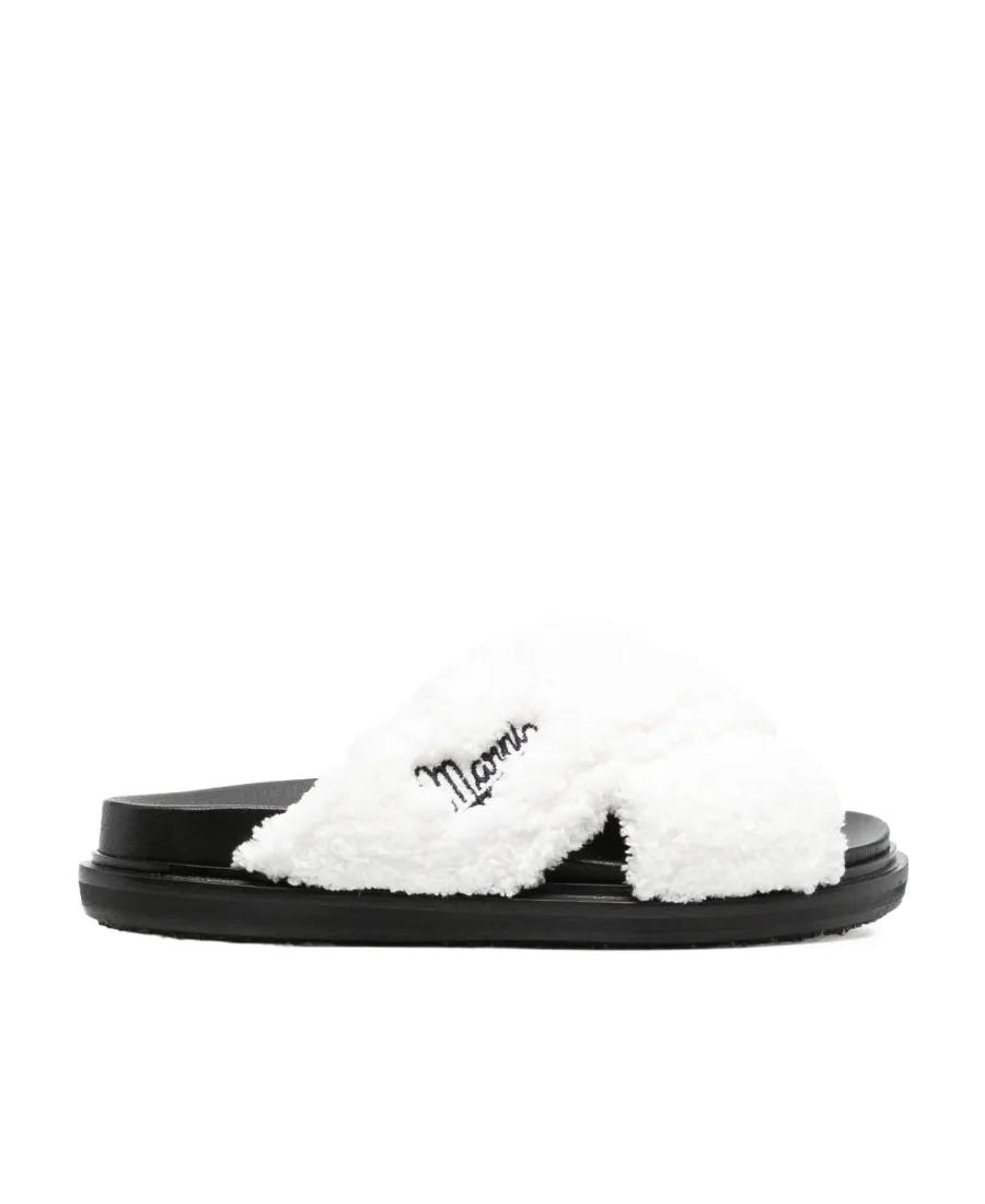 Logo-Embroidered Shearling Sandals