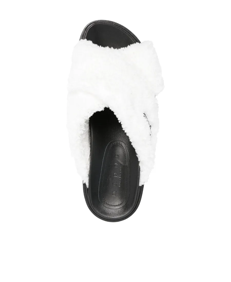 Logo-Embroidered Shearling Sandals