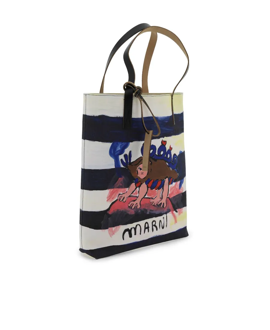 Graphic Printed Striped Tote Bag