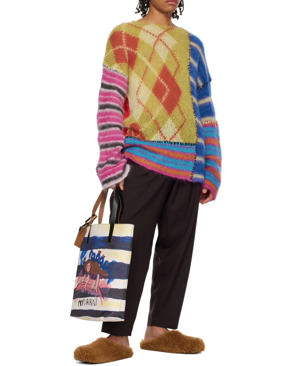 Graphic Printed Striped Tote Bag