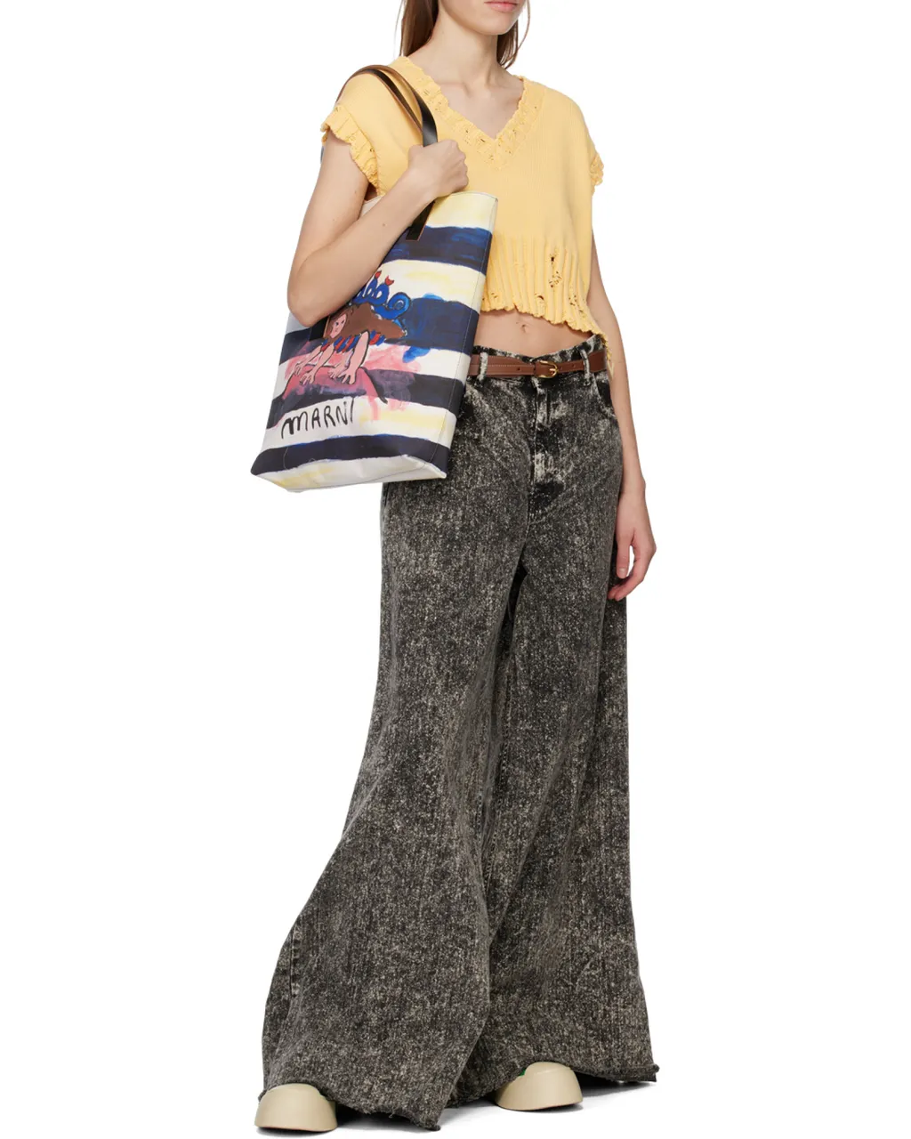 Graphic Printed Striped Tote Bag