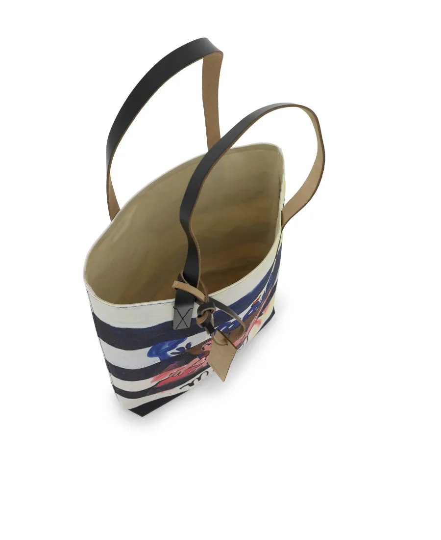 Graphic Printed Striped Tote Bag