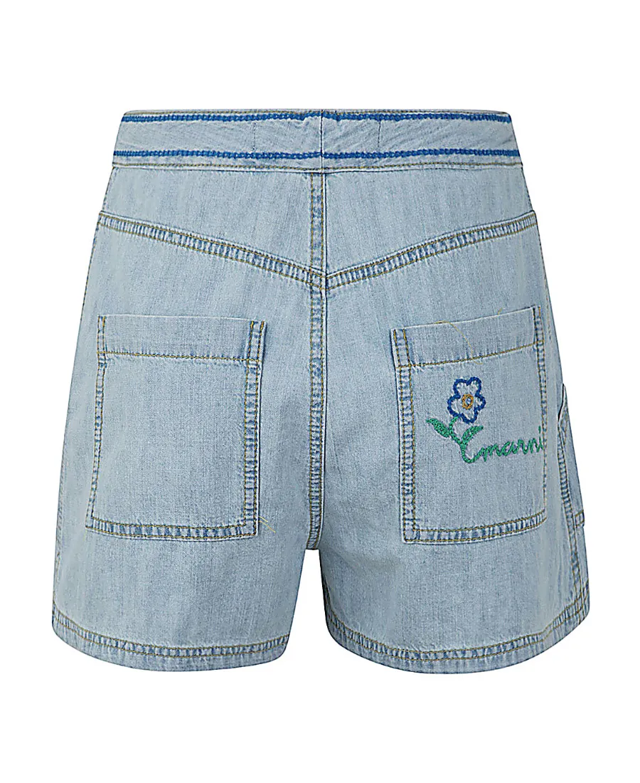 Embroidered-Logo Denim Shorts