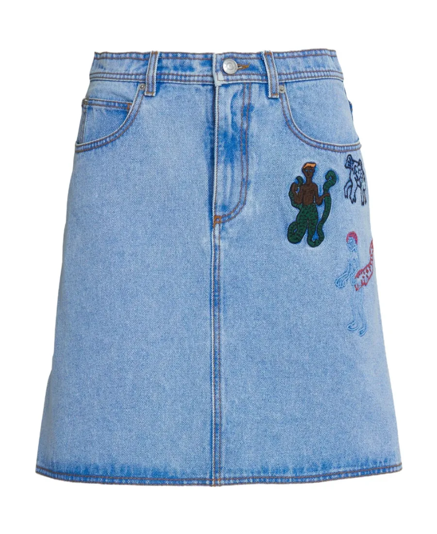 Denim Skirt With Embroidery