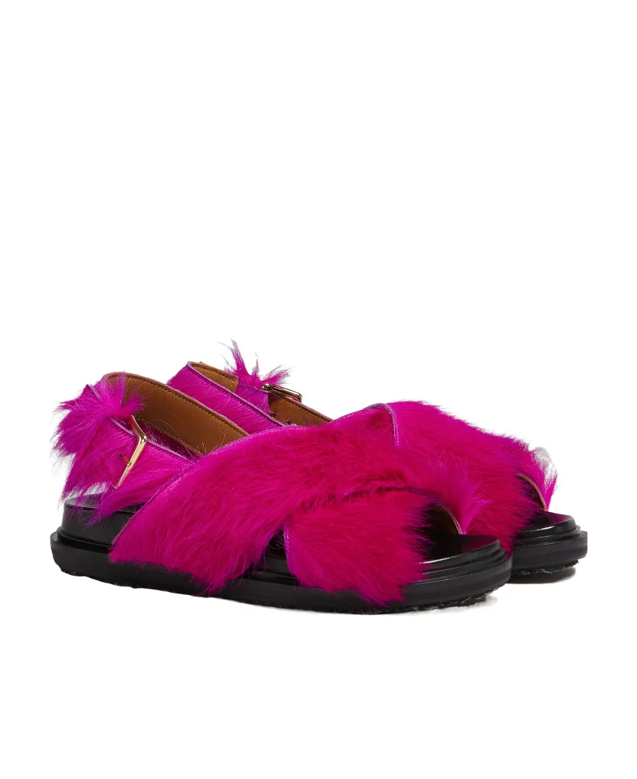 Long-Hair Calfskin Fussbett Cross Sandals
