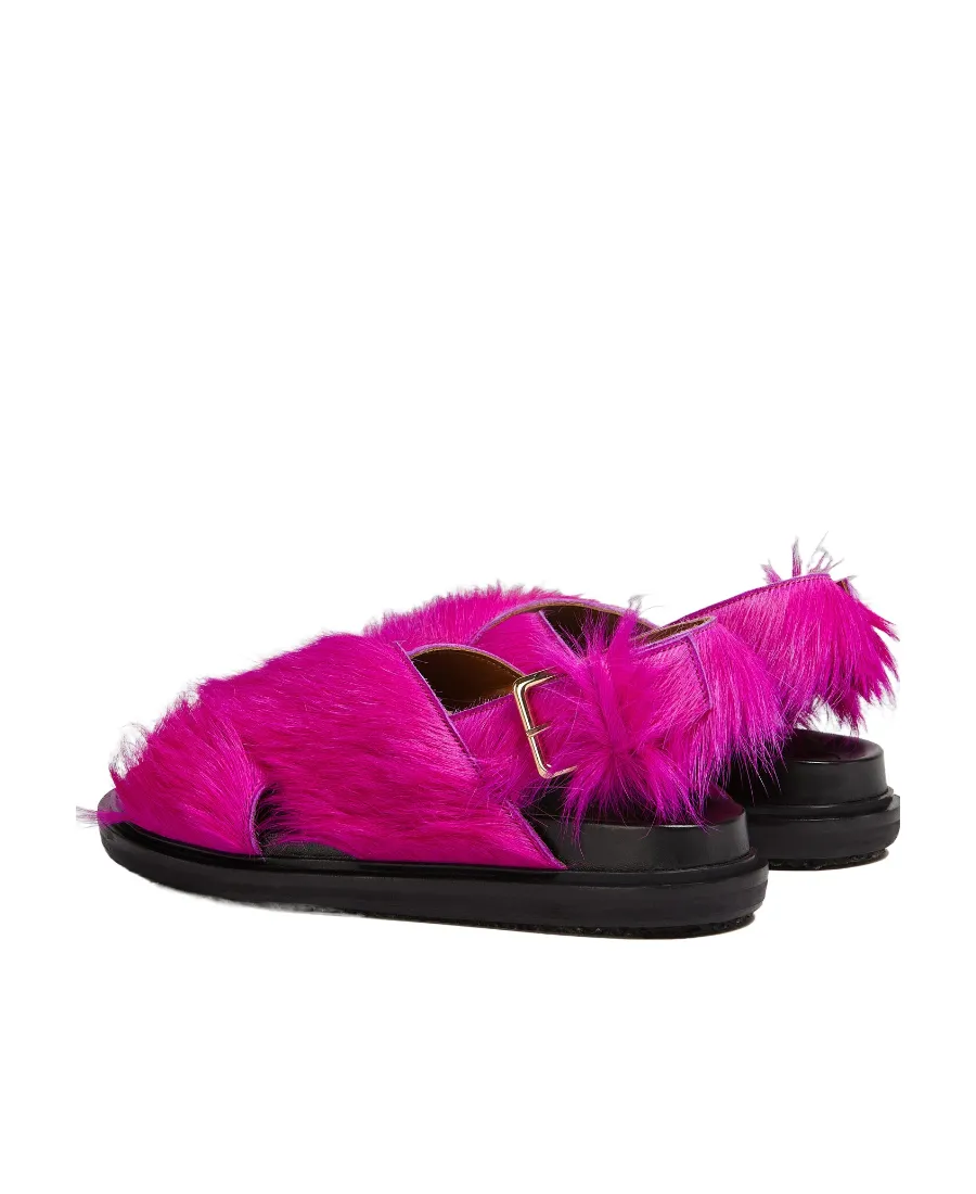 Long-Hair Calfskin Fussbett Cross Sandals