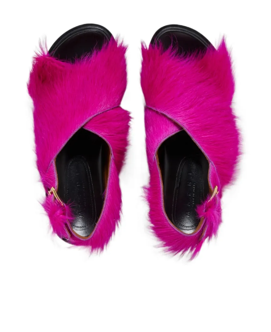 Long-Hair Calfskin Fussbett Cross Sandals