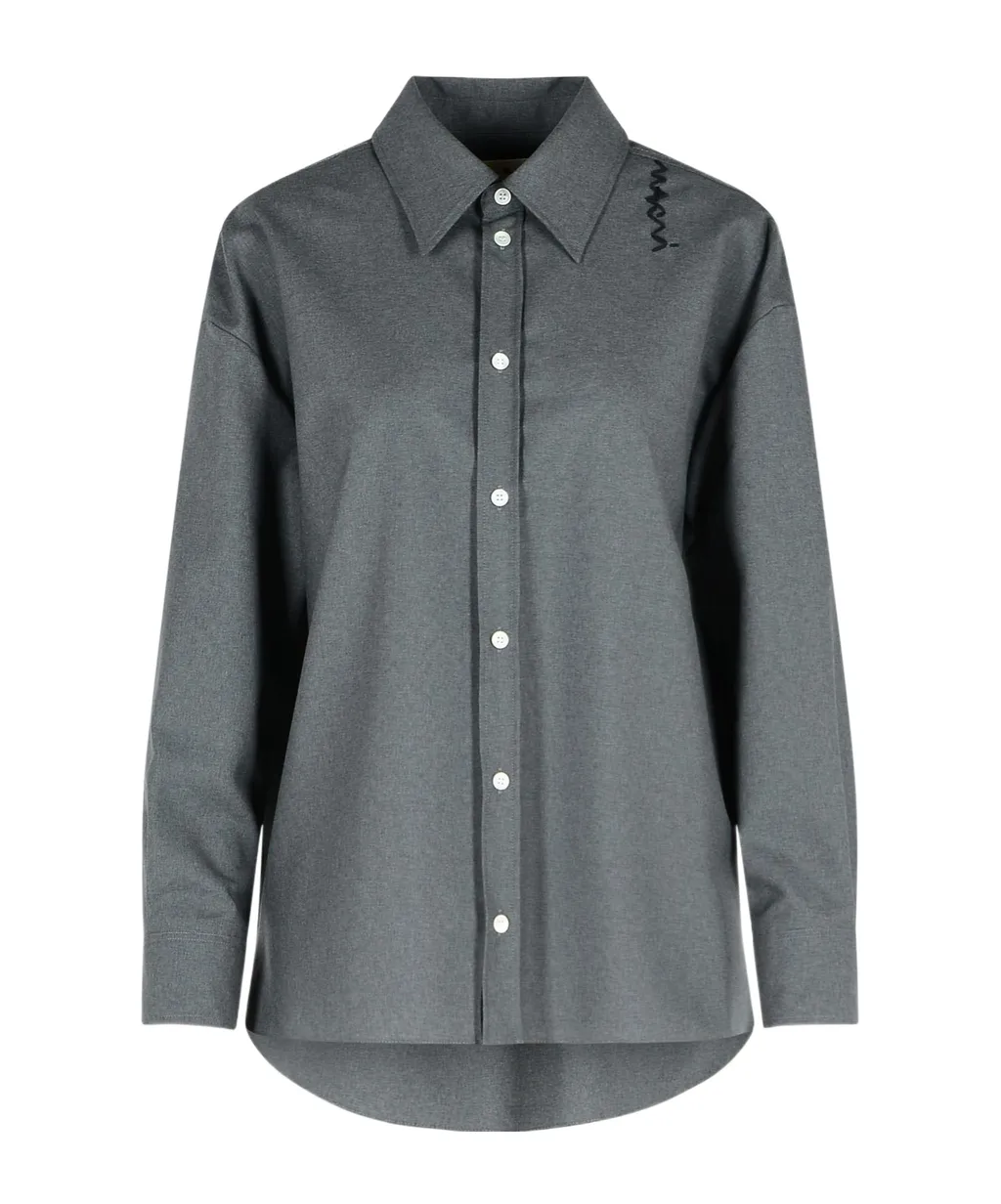 Logo Embroidered High-Low Hem Shirt